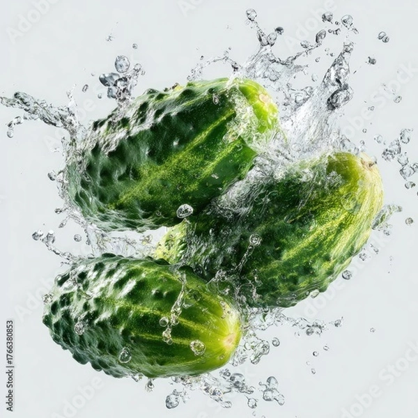 Obraz Fresh cucumbers in water splash