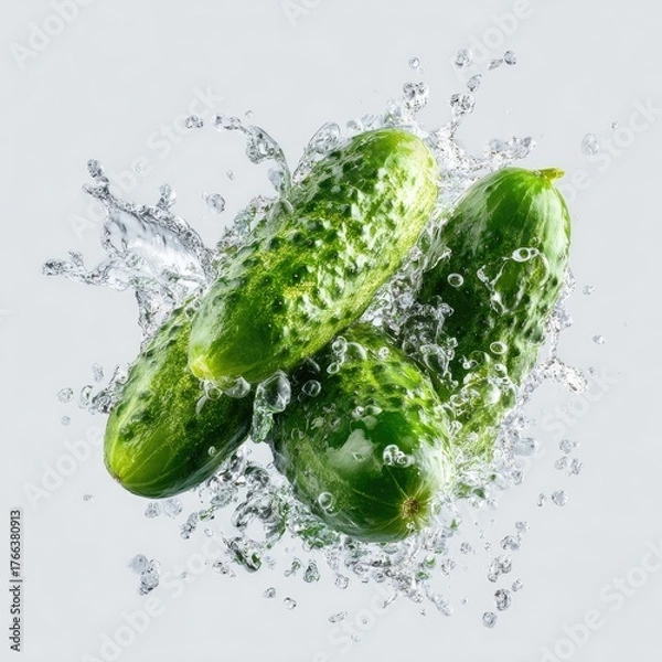 Obraz Fresh cucumbers in a water splash
