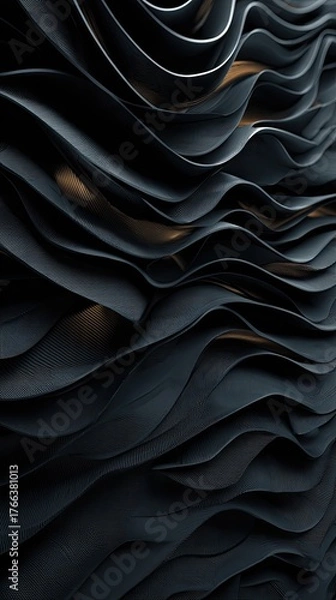 Obraz Dark, undulating, wave-like panels with subtle golden highlights