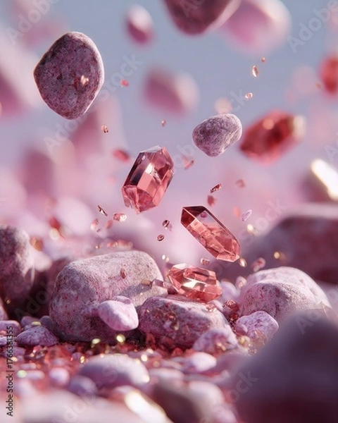 Fototapeta Pink gems and stones cascading