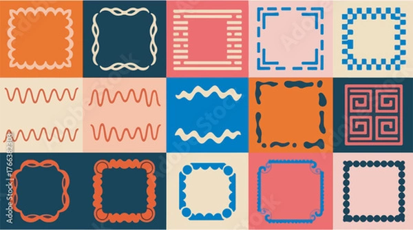 Fototapeta Mid-century modern style abstract decorative frame set and geometric borders for design