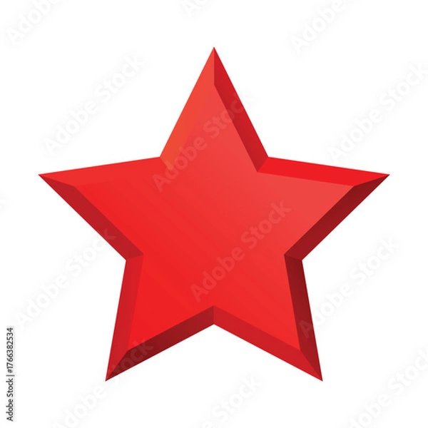 Fototapeta Red Christmas 3d Star glossy bright shine five angle star shape isolated on white Background. Icon for holiday design element.