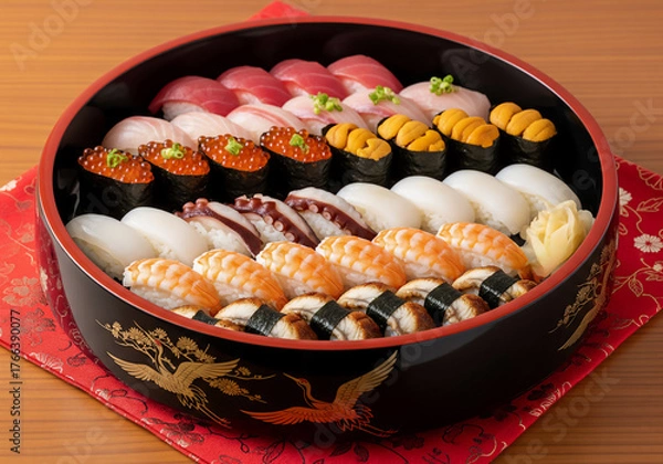 Obraz 豪華絢爛！特別な日を彩る贅沢握り寿司桶盛り合わせ