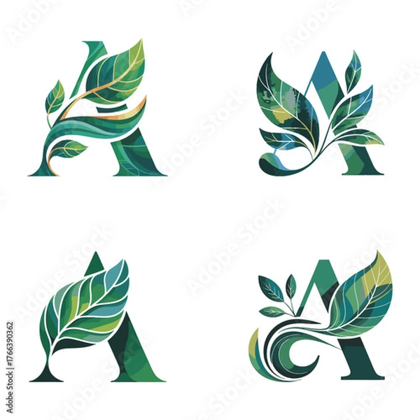 Obraz "Leaf Letter A Logo Design - Green Nature Inspired Typography"