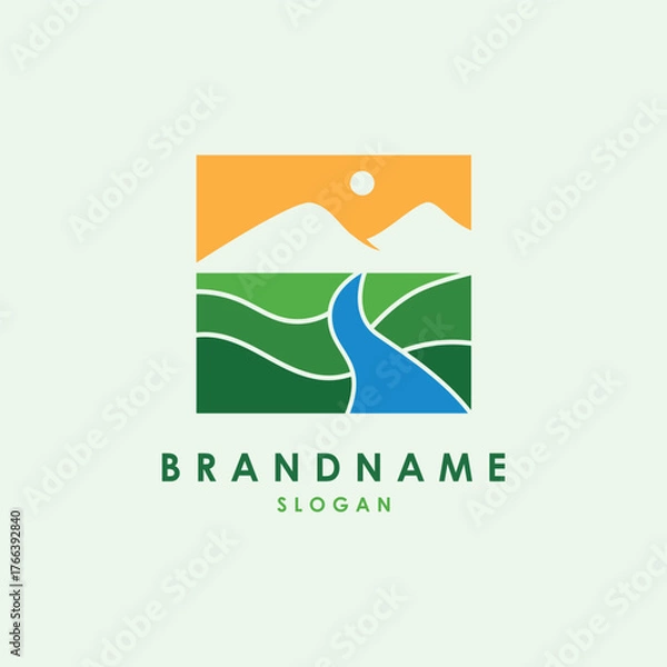 Obraz Mountain and River Combination Logo Vector Illustration