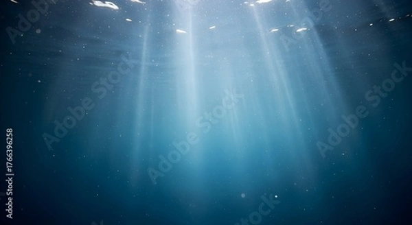 Fototapeta Sunlight streams through the water, creating a beautiful underwater scene with a sense of depth and tranquility.