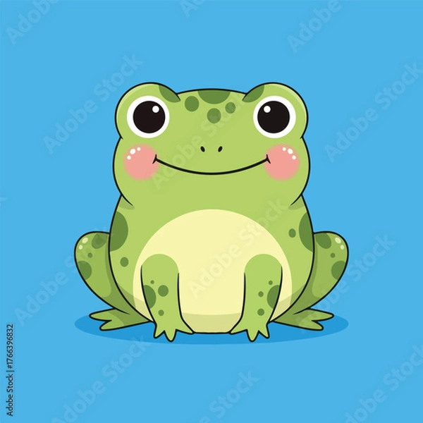 Obraz Cute cartoon frog with rosy cheeks on blue background