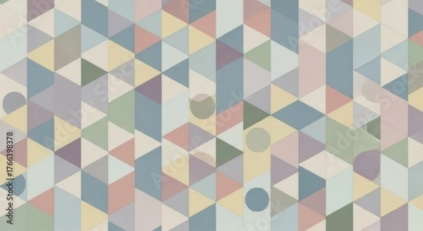 Fototapeta A colorful geometric pattern with pastel colors and triangles, set against a white background.
