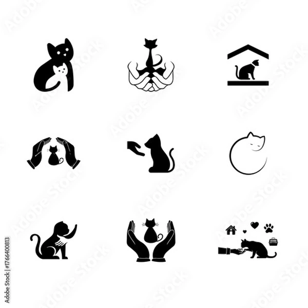 Fototapeta Cats care icon set