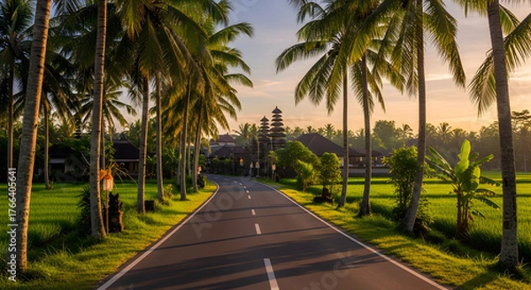 Obraz palm trees at sunset