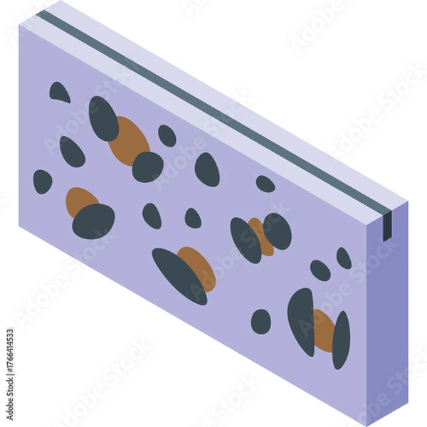 Obraz Isometric View Of A Light Purple Rectangular Block With Dark Gray And Brown Irregular Shapes Embedded Within A Clear Transparent Background