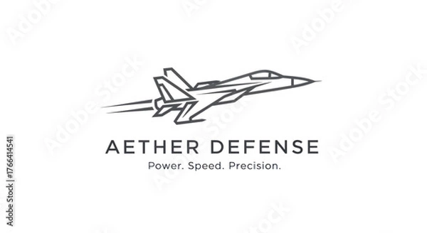 Fototapeta Aether Defense fighter jet logo in a minimalist line art style.