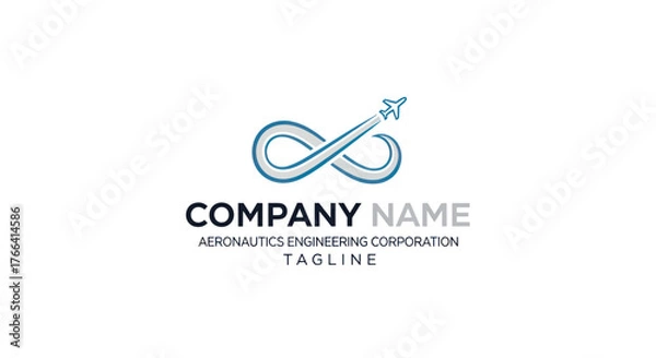Fototapeta Aeronautics engineering corporation logo with infinity symbol and airplane.