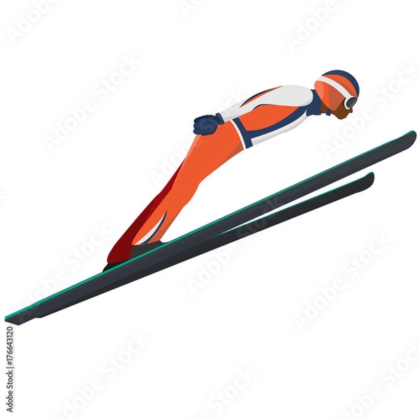 Obraz Winter sport. Ski jumping. Vector skier isolate.