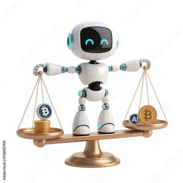 Fototapeta Cute AI Robot 3D in Trading and Investment Concept Isolated on Png Background