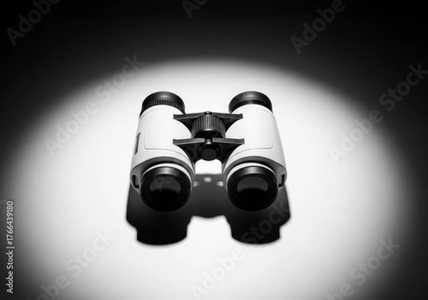 Fototapeta White Binoculars Isolated on Gray Backlit Surface for Outdoor Exploration