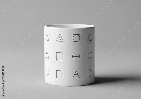 Fototapeta White Mug with Geometric Patterns on Gray Background Still Life