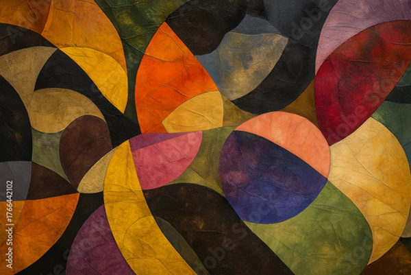 Obraz Abstract Textured Painting with Curved Geometric Shapes – Impasto Style.