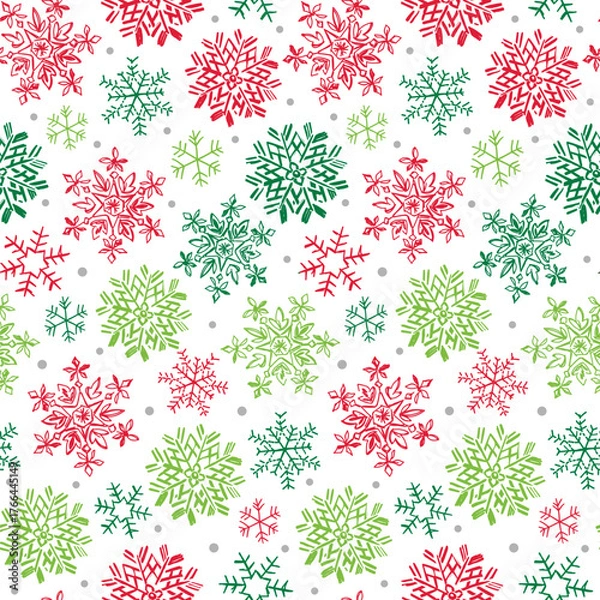 Fototapeta Seamless Christmas Pattern With Snowflakes On White Background