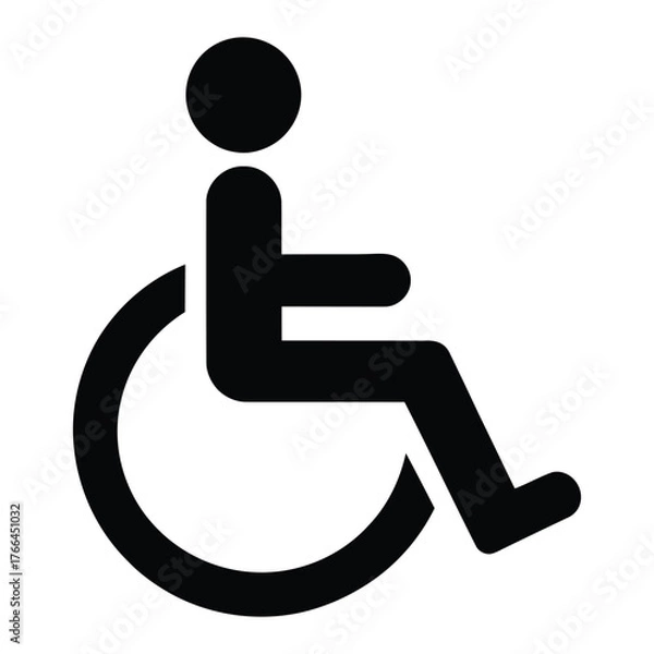 Fototapeta black and white icon of person in wheelchair, symbolizing accessibility, mobility support, inclusive design, and disability-friendly facilities