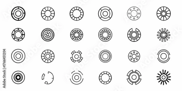 Obraz Modern line art featuring diverse circular icons, perfect for app design or infographic elements, representing creativity, technology and innovative solutions