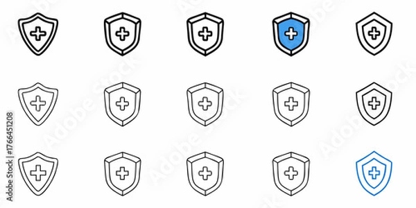 Obraz Protection Shields with Medical Crosses for Healthcare, Security or Antivirus Needs, Offering Assurance and Safety in a Variety of Modern Designs
