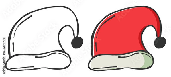 Obraz Colorful hand drawn Santa hat in line art style. Perfect festive element for Christmas and holiday designs