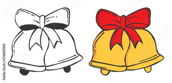 Obraz hand drawn Christmas bell illustration with festive decoration. Perfect for holiday cards, seasonal artwork, and Christmas design projects