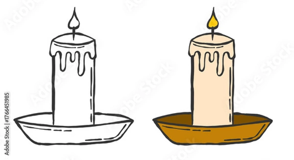 Obraz Hand drawn candle illustration with vintage aesthetic. Ideal for holiday cards, home decor, and seasonal design projects