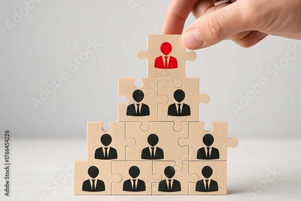 Fototapeta Human resource management hierarchy concept business structure showing leadership management organization teamwork growth recruitment efficiency team corporate success networking and employee career 