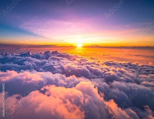 Fototapeta Aerial view of a stunning sunset over a fluffy cloudscape (1)