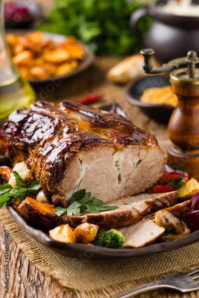 Obraz Whole roasted pork neck.