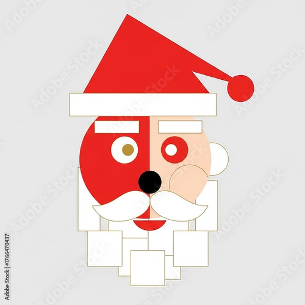 Obraz Minimalist Geometric Santa Claus Face, Abstract Christmas Icon