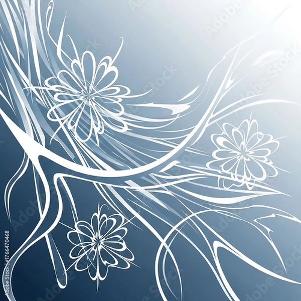 Obraz Abstract Winter Floral Background, Blue and White Wavy Design