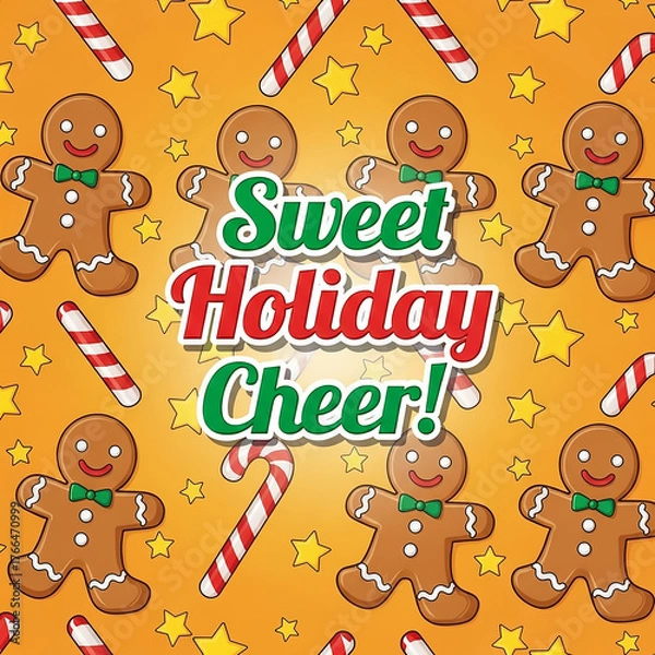 Fototapeta Sweet Holiday Cheer! Seamless Pattern of Gingerbread Men and Candy Canes