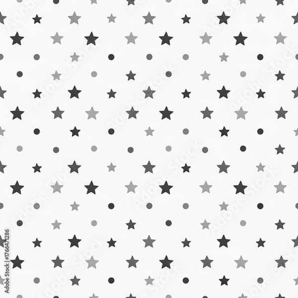Fototapeta Grayscale Star and Dot Seamless Pattern, Minimalist Background
