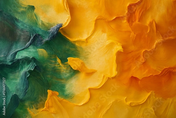 Obraz Swirling Abstract Painting with Teal and Orange Brushstrokes – Impasto Texture.