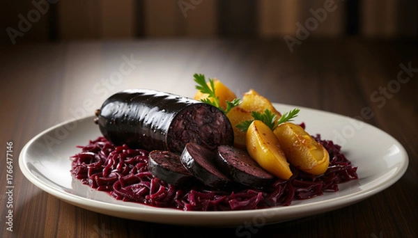 Obraz Boudin Noir Traditionnel avec Chou Rouge aux Pommes Rissolées