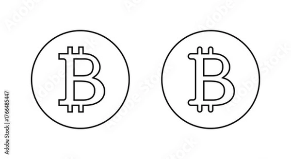 Obraz Bitcoin line logo in circular outline. Blockchain currency and crypto coin icon
