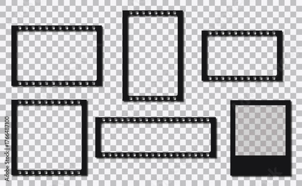 Fototapeta Movie frame template on a transparent background. Vector illustration of a movie frame with space for your image