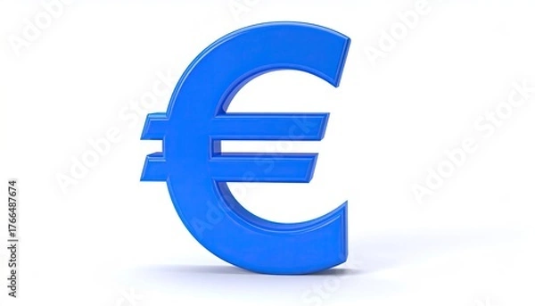 Fototapeta A bright blue, three-dimensional currency symbol isolated against a white background