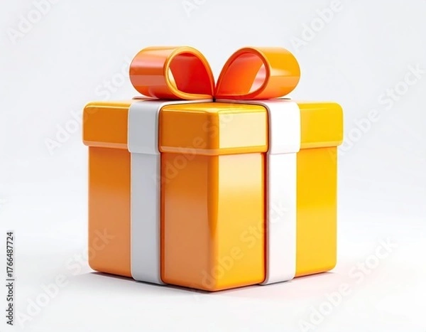 Obraz Vibrant orange gift box with white ribbon and a bright orange bow