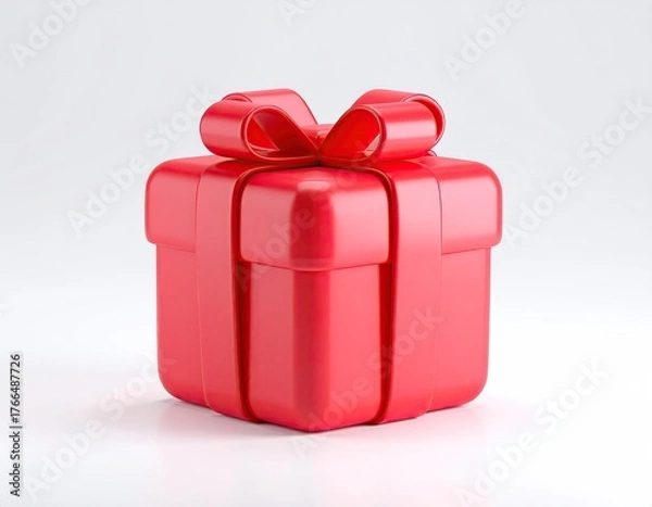 Fototapeta Glossy red gift box with bow on a white background, 3D render