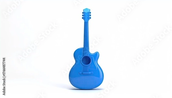 Obraz Glossy blue acoustic guitar against a white background, no strings