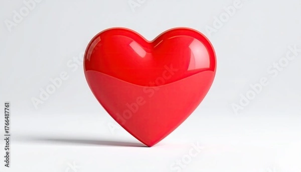 Fototapeta Glossy red heart casting a shadow on a white surface, conveying love and affection