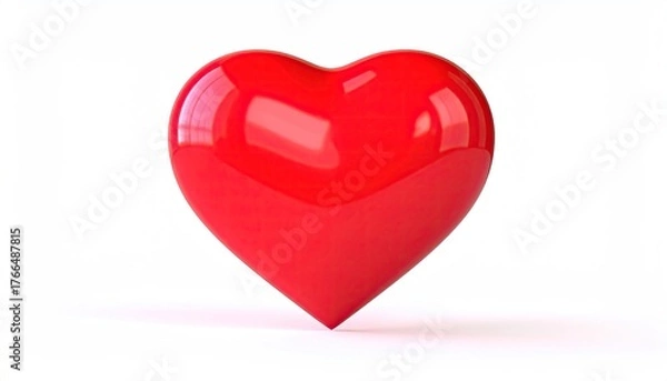 Fototapeta Glossy, red, three-dimensional heart shape set against a bright white background