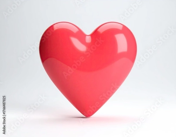 Fototapeta 3D rendering of a shiny, bright red heart against a white background