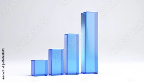 Fototapeta Blue transparent rising bar chart on a white background, showing growth