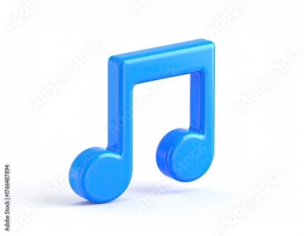 Fototapeta Glossy blue eighth note stands on a white surface, angled to the right