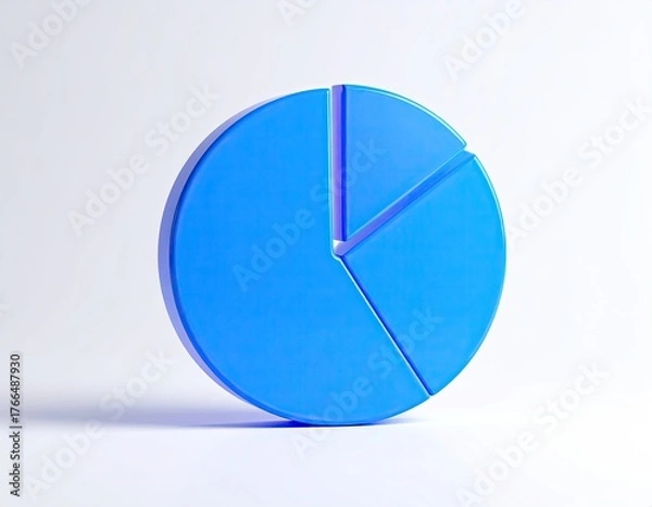 Fototapeta Bright blue 3D pie chart with three segments on a white background